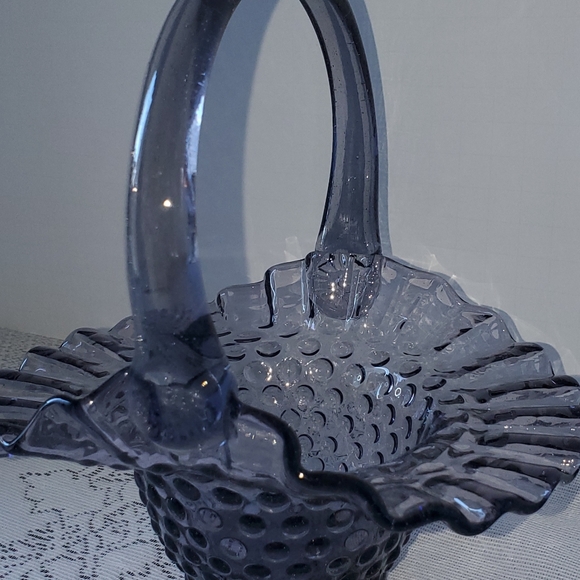 Antique Fenton Hobnail Purple Amethyst Glass Basket Ruffle 7.25" Violet - Picture 9 of 10